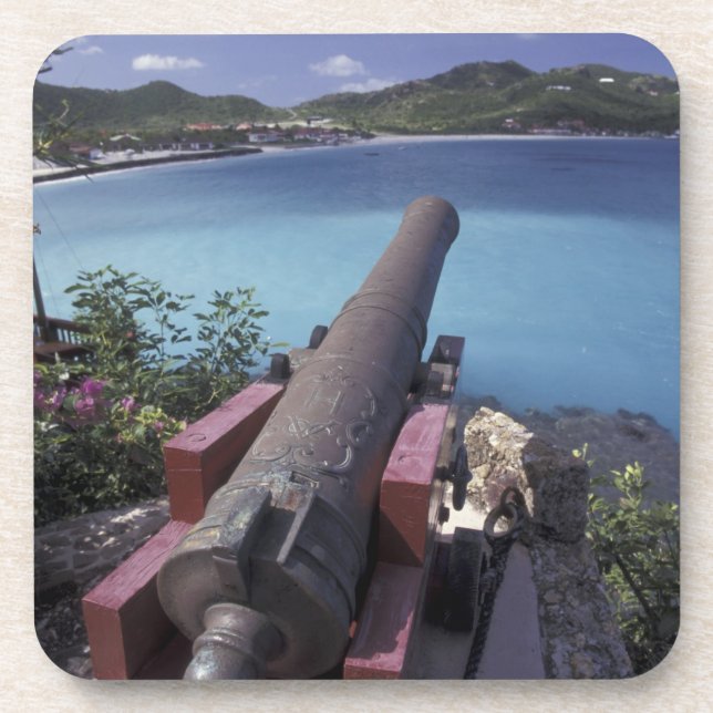CARIBBEAN, St. Barts, Connon aiming into Bay of Drink Coaster (Front)