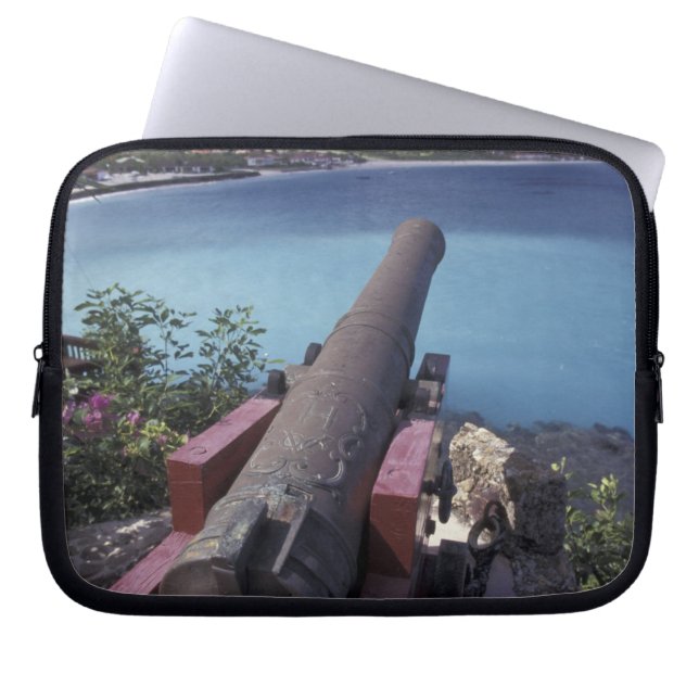 CARIBBEAN, St. Barts, Connon aiming into Bay of Laptop Sleeve (Front)