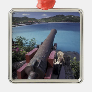 CARIBBEAN, St. Barts, Connon aiming into Bay of Metal Ornament