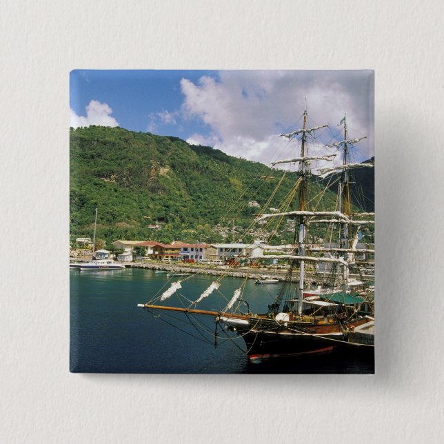 Caribbean, St. Lucia, Soufriere. Boats in Pinback Button (Front)