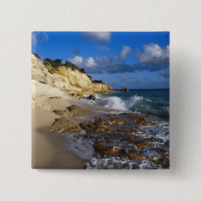 Caribbean, St. Martin, Cliffs at Cupecoy beach Pinback Button (Front)