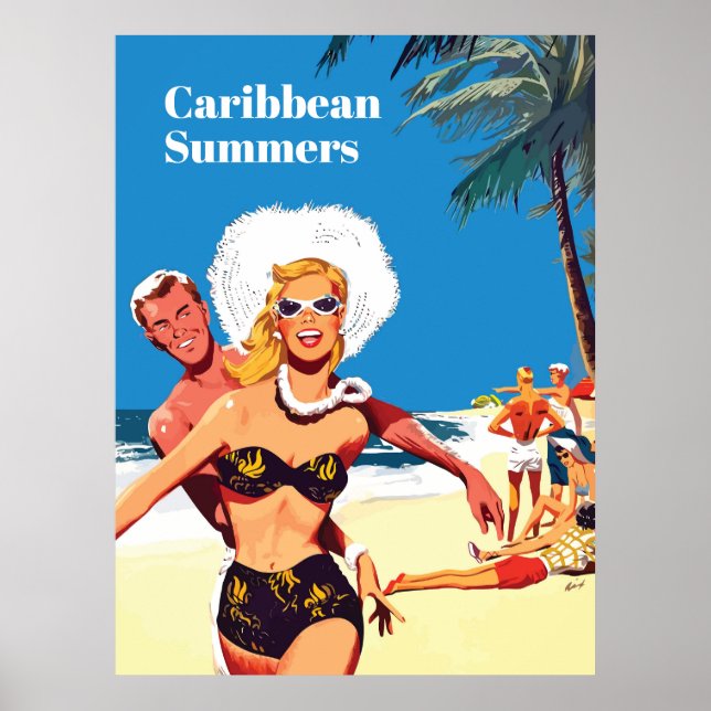 Caribbean Summer, Funny Vintage Travel  Poster (Front)