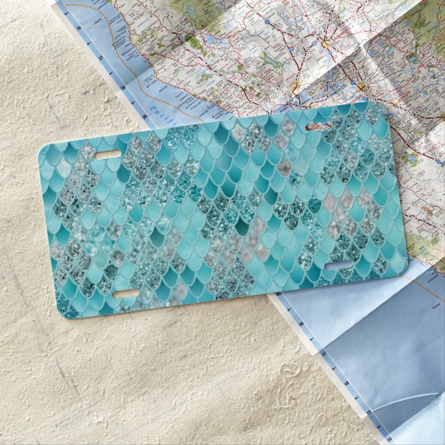 Caribbean Summer Mermaid Scales 1 License Plate (In Situ)