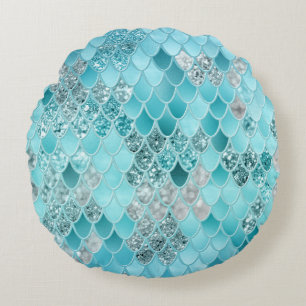 Caribbean Summer Mermaid Scales 1 Round Pillow
