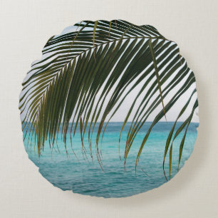 Caribbean Sunrise Ocean Palm 1 Round Pillow