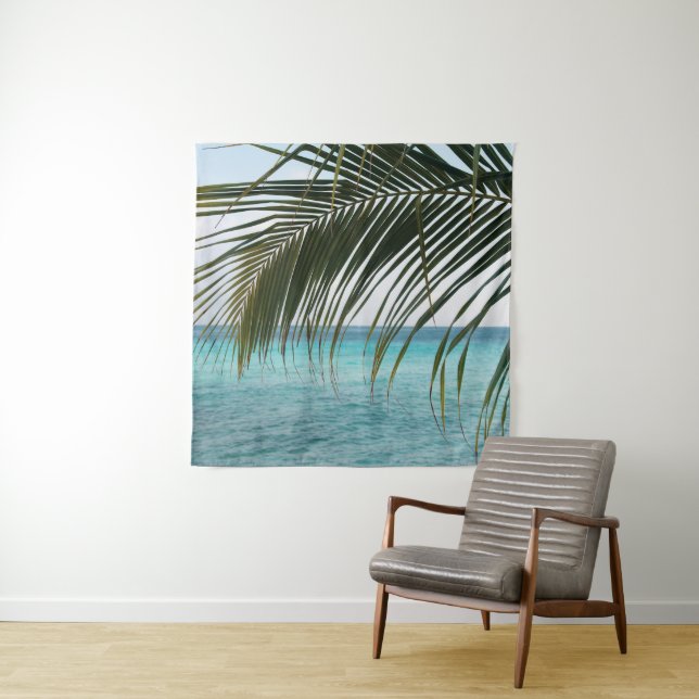 Caribbean Sunrise Ocean Palm 1 Tapestry (In Situ)