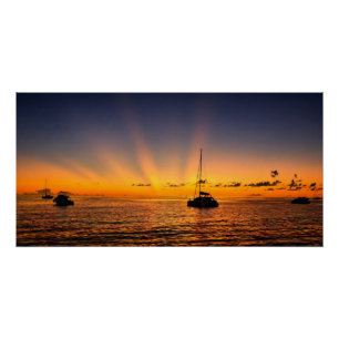 Caribbean Sunset Sailboat Glossy Poster