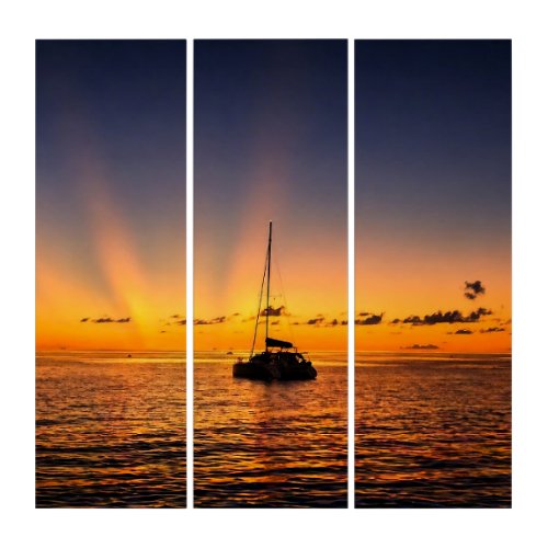 Caribbean Sunset Sailboat Triptych Canvas Wall Art