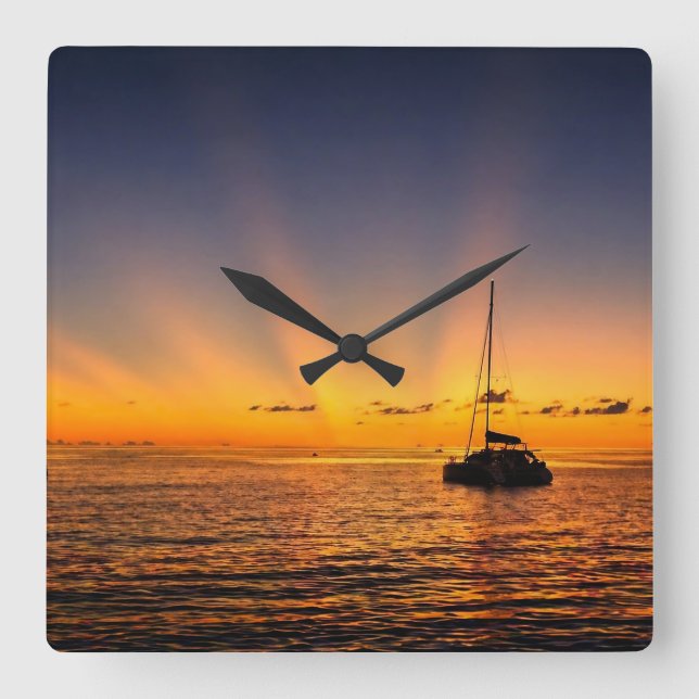 Caribbean Sunset Sailboat Wall Clock (Front)