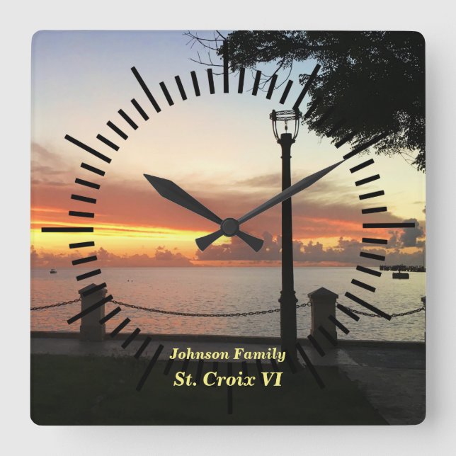 Caribbean Sunset Tropical Personalize Square Wall Clock (Front)