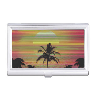 Caribbean Sunset Vaporwave Aesthetic Retro 80s 90s Business Card Case