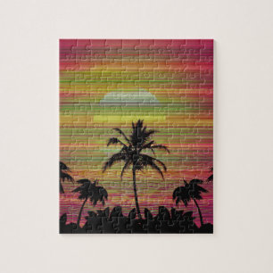 Caribbean Sunset Vaporwave Aesthetic Retro 80s 90s Jigsaw Puzzle