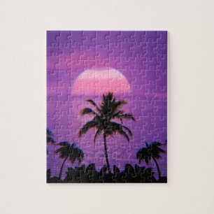Caribbean Sunset Vaporwave Aesthetic Retro 80s 90s Jigsaw Puzzle
