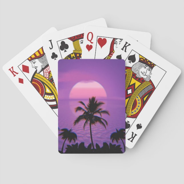 Caribbean Sunset Vaporwave Aesthetic Retro 80s 90s Poker Cards (Back)