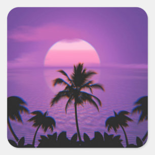 Caribbean Sunset Vaporwave Aesthetic Retro 80s 90s Square Sticker