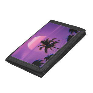 Caribbean Sunset Vaporwave Aesthetic Retro 80s 90s Tri-fold Wallet