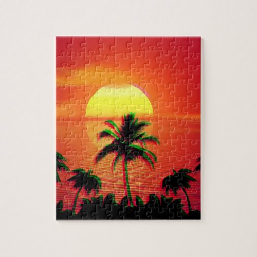 Caribbean Sunset Vaporwave Esthetic Retro 80s 90s Jigsaw Puzzle