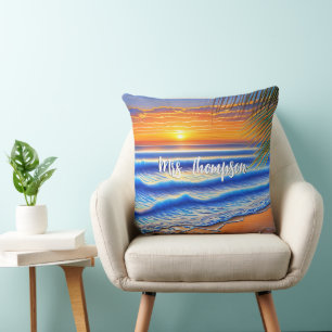Caribbean Sunset with Personalized Name Throw Pillow