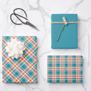 Caribbean Teal, Deep Aqua Blue... Tartan Plaid Wrapping Paper Sheets