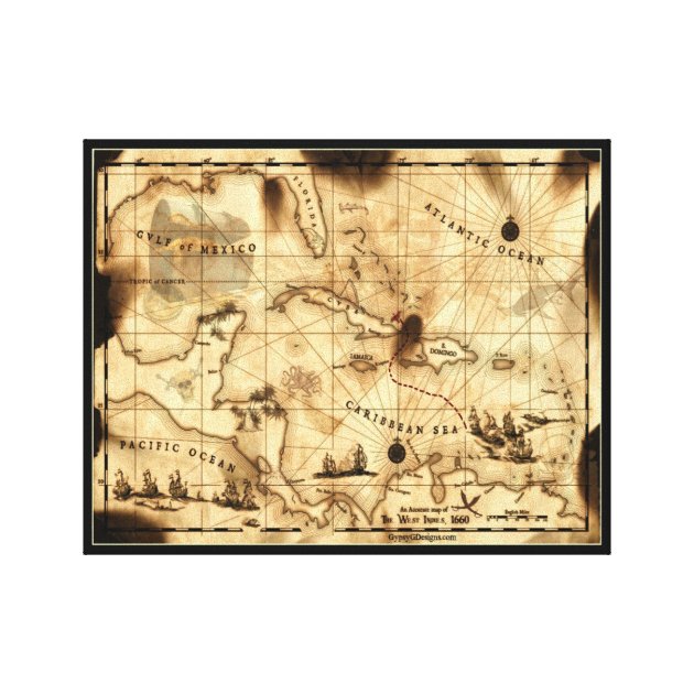 Pirates of the Caribbean Ride Treasure Map of the Island of Tesoro Aged ...