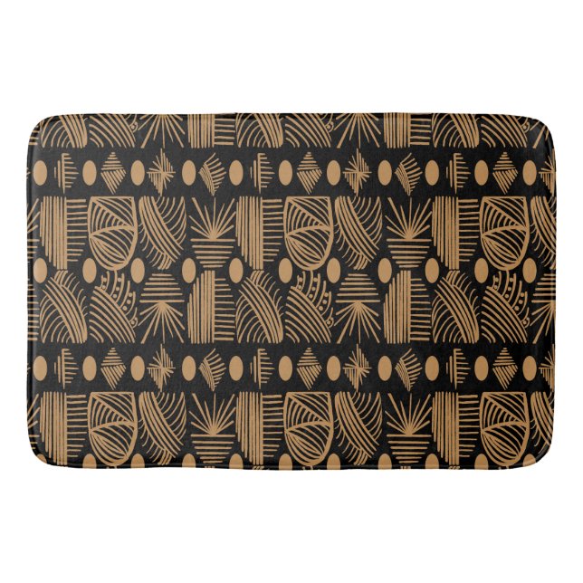 Caribbean Tribal Mudcloth: Black, Gold Bath Mat (Front)