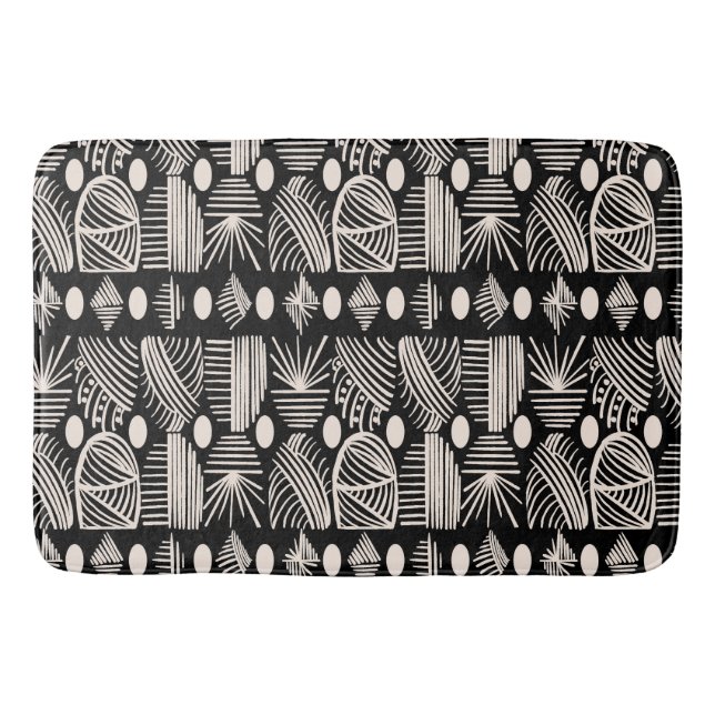 Caribbean Tribal Mudcloth: Black, White, Bath Mat (Front)
