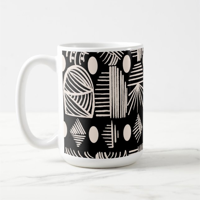 Caribbean Tribal Mudcloth: Black, White, Coffee Mug (Left)