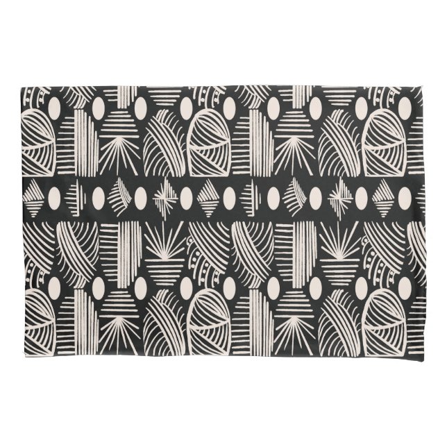 Caribbean Tribal Mudcloth: Black, White, Pillow Case (Front)