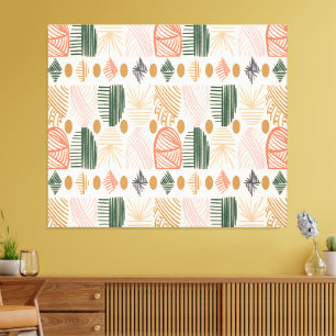 Caribbean Tribal Mudcloth: Boho Dark Green, Pink Canvas Print