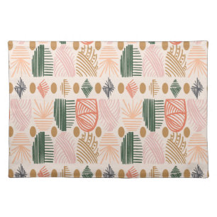 Caribbean Tribal Mudcloth: Boho Dark Green, Pink Cloth Placemat