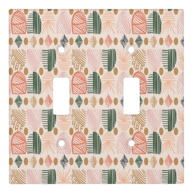 Caribbean Tribal Mudcloth: Boho Dark Green, Pink Light Switch Cover (Front)