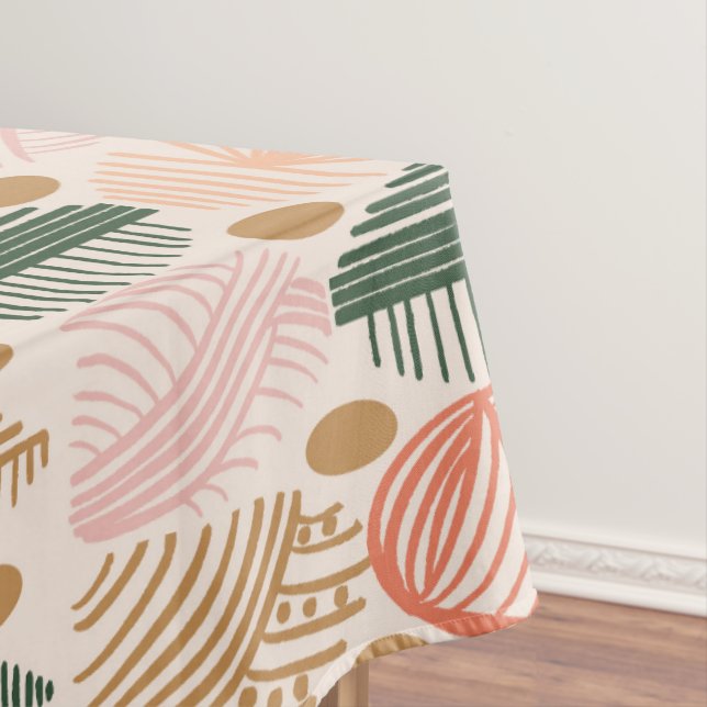 Caribbean Tribal Mudcloth: Boho Dark Green, Pink Tablecloth (In Situ)