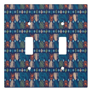 Caribbean Tribal Mudcloth: Festive Blue, Orange Light Switch Cover