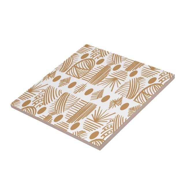 Caribbean Tribal Mudcloth: White, Gold Ceramic Tile (Side)