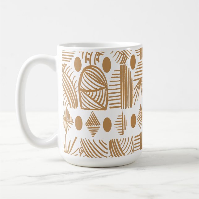 Caribbean Tribal Mudcloth: White, Gold Coffee Mug (Left)