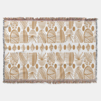 Caribbean Tribal Mudcloth: White, Gold Throw Blanket