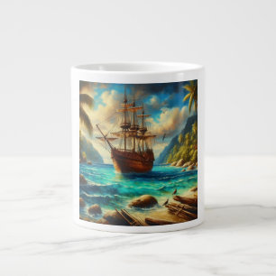 Caribbean/tropical beach ship art giant coffee mug