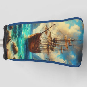Caribbean/tropical beach ship art golf head cover