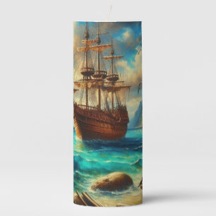 Caribbean/tropical beach ship art pillar candle