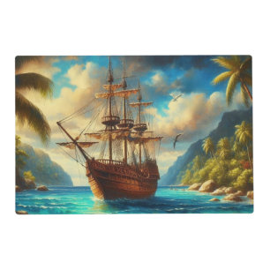 Caribbean/tropical beach ship art placemat