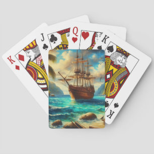 Caribbean/tropical beach ship art poker cards