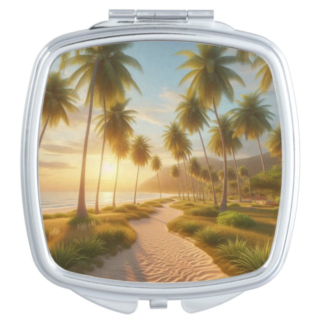 Caribbean/tropical/Hawaiian beach sunset Compact Mirror (Front)