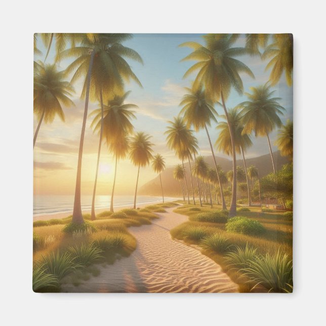 Caribbean/tropical/Hawaiian beach sunset Magnet (Front)