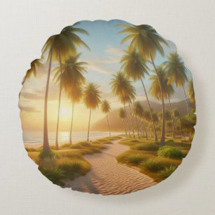 Caribbean/tropical/Hawaiian beach sunset Round Pillow