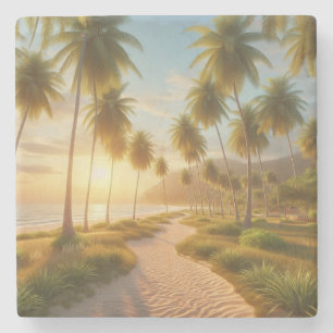 Caribbean/tropical/Hawaiian beach sunset Stone Coaster
