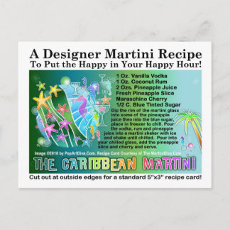 Caribbean Tropical Martini Recipe Card Postcard