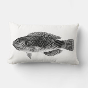 Caribbean Tropical Reef Fish, Black, White & Gray Lumbar Pillow