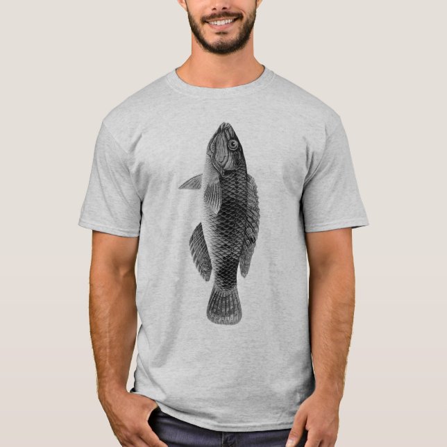 Caribbean Tropical Reef Fish, Black, White & Gray T-Shirt (Front)