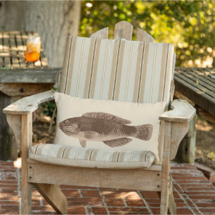 Caribbean Tropical Reef Fish, Dark Brown on Beige Outdoor Pillow