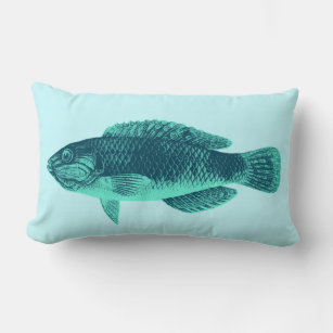 Caribbean Tropical Reef , Teal, Turquoise and Aqua Lumbar Pillow